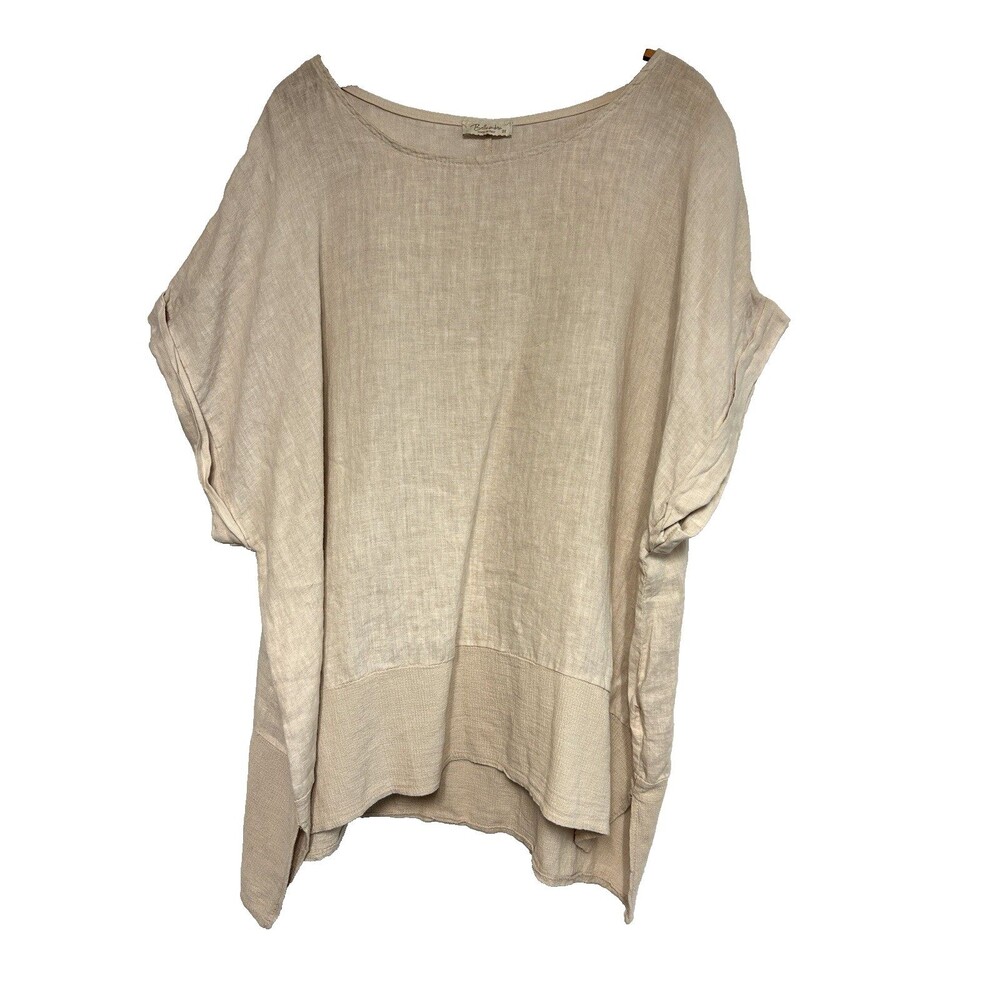 Bellambia Italy Women 3XL Top Sandy Beige Linen Boxy Beach Boho Lagenlook Preppy
